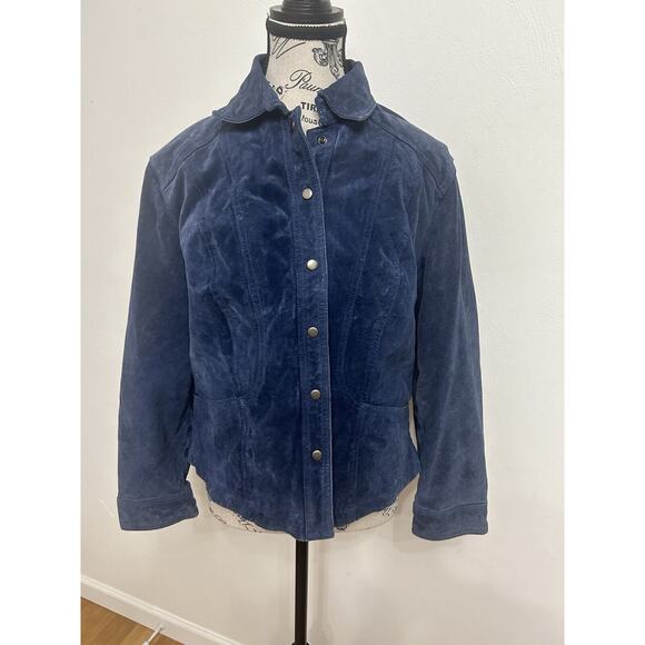 Vintage Blue Suede Jacket w/Snaps Western Chic Casual Lux Sz PL - Picture 2 of 5